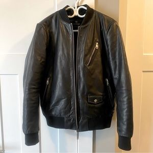 Scotch & Soda leather bomber jacket midnight mens small NEW